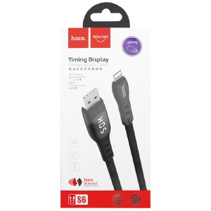Кабель iPhone Lightning Hoco S6 2.4/Led дисплей/таймер плоский черный 1,2м (15) - фото