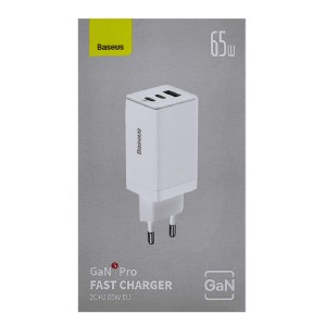 СЗУ Type-C to Type-C Baseus GaN5 Pro Fast Charger 1USB+2PD 65w белое 1м - фото