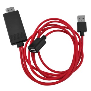 Конвертер USB (мама) - HDMI (папа) G02 красно-черный 1м можно подключить кабель USB-Type-C/microUSB/Lighting - фото