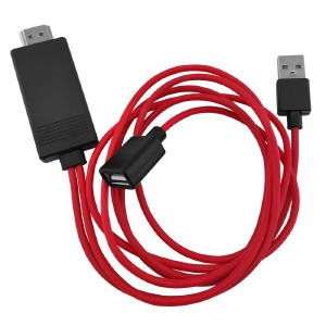 USB (мама)-HDMI (папа) конвертер G02 (можно подключить кабель USB-Type-C/microUSB/Lighting) красно-черный 1м - фото