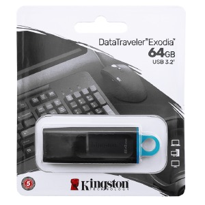 USB 64GB 3.2 Kingston Exodia черно-голубая - фото