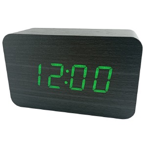 Часы настольные с будильником VST-863-4 в виде черного дерев.бруска с зеленой подсветкой - фото