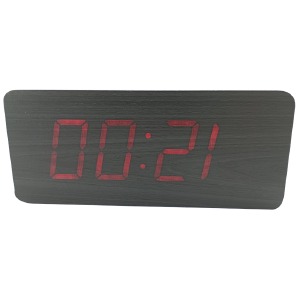 Часы настольные с будильником VST-865-1 в виде черного дерев.бруска с красной подсветкой - фото