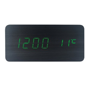 Часы настольные с будильником VST-862-4 в виде черного дерев.бруска с зеленой подсветкой - фото