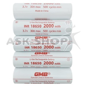 Аккумулятор 18650 GMB INR 2000 mA 3.7v 30A(15C) по 5 шт./цена за 1 бат. - фото