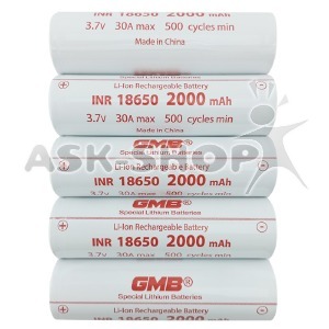 Аккумулятор 18650 GMB INR 2000 mA 3.7v 30A(15C) по 5 шт/цена за 1 бат. - фото