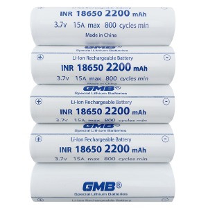 Аккумулятор 18650 GMB INR 2200 mA 3.7v 15A(6.8C) по 5 шт./цена за 1 бат. - фото