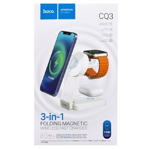 Беспроводная зарядная станция Hoco CQ3 3in1 (Dock) mobile+watch+airpods белая - фото