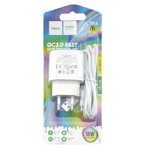 СЗУ microUSB Hoco C109A 3A/1USB/18W/блистер белый (27) - фото