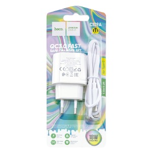 СЗУ Type-C Hoco C109A 3A/1USB/18W/QC3.0/блистер белый 1м (27) - фото