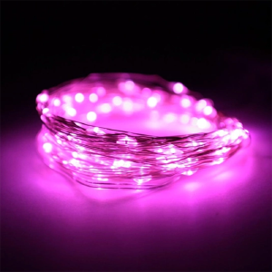 Гирлянда на медной проволке 100 LED 10м розовый свет работает от батареек+USB - фото