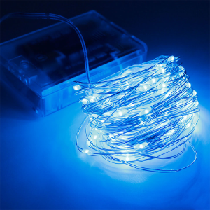 Гирлянда на медной проволке 100 LED 10м синий свет работает от батареек+USB - фото
