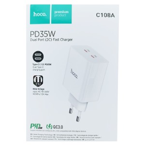 Блочек PD Type-C Hoco C108A 2PD35W/QC3.0 белый (22) - фото