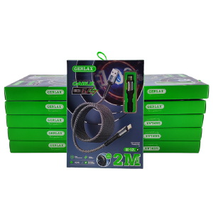 `SET кабелей iPhone Lightning Gerlax GD-52L2 6А/SUPER CHARGE тканевой черный 2м  (10ШТ!!!+1ШТ ПОДАРОК) - фото