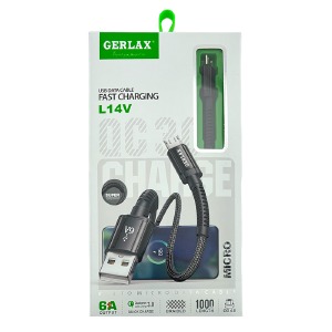 Кабель microUSB Gerlax L14V 6А/OD4.0/FAST CHARGE черный 1м - фото