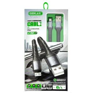 Кабель microUSB Gerlax L13V 6А/QC3.0 тканевой черный 1м - фото