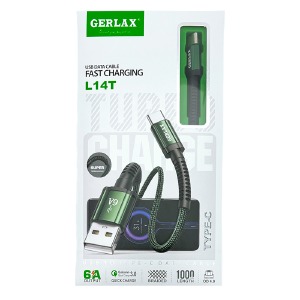 Кабель Type-C Gerlax L14T 6A зеленый тканевой 1м - фото