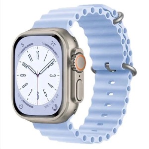 Ремешок для Apple Watch 42/44/45/49mm Ocean Band силиконовый бело-голубой ML - фото