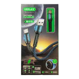 Кабель Type-C Gerlax GD-51TB 6А/SUPER FAST CHARGE тканевой синий 1м - фото