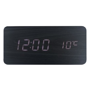 Часы настольные с будильником VST-862-6 в виде черного дерев.бруска с белой подсветкой - фото
