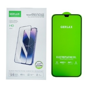 Стекло защитное iPhone 13 Pro Max/14+ 6.7' Gerlax в уп., 5D каленное, ESD, в комплекте вл.салфетка/наклейки/микрофибра  - фото