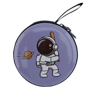 Чехол под наушники/кабеля металлический круглый 7см Космонавт "Бейсбол" - фото