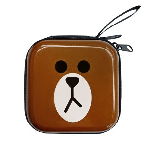 Чехол под наушники/кабеля металлический квадратный 6,5х6,5см LINE FRIENDS BROWN (Коричневый медведь) - фото