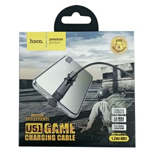Кабель iPhone Lightning Hoco U51 2A/Fun tour угловой/на присосках/для геймеров/без передачи данных черный 1,2м - фото