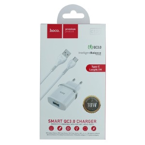 СЗУ Type-C Hoco C12Q 3A/1USB/18W/QC3.0  белый 1м (10) - фото