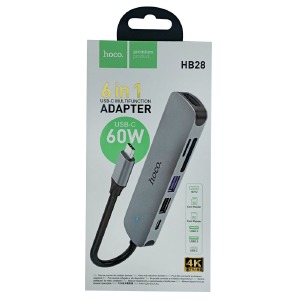 HUB Type-C Hoco HB28 6в1 (HDTV+USB3.0+USB2.0+SD+TF+PD) Metal Gray - фото
