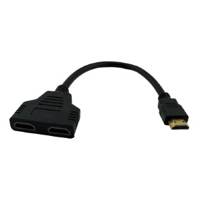 Разветвитель шнур (сплиттер) HDMI (папа)-два HDMI (мама) черный - фото
