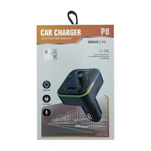 FM модулятор P8 12-24V/2USB/PD20W/BT/RGB/LCD дисплей черный - фото
