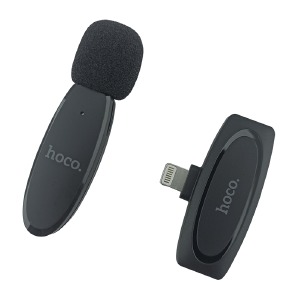 Микрофон для стримов беспроводной Hoco L15 Lightning (петличка) черный - фото
