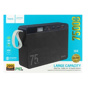 Power bank/Павербанк 75000mA Hoco J94 22.5W/3USB/PD20W/LED дисплей (input microUSB/Type-C 18W) черный (10) - фото