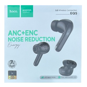 Bluetooth Air Pods Hoco EQ5 ANC/ENC/TWS/BT5.3/40mAh/300mAh/LED дисплей черные (14)  - фото