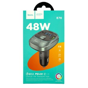FM модулятор Hoco E76 12-24V/2USB/PD45W/QC3.0/BT5.0/RGB/LCD дисплей серый - фото