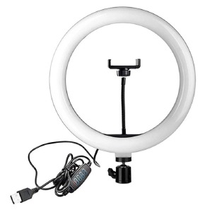 Кольцевая LED-селфи лампа 33cм LJJ33 с держателем/без подставки с пультом на проводе - фото