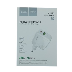 Блочек USB Hoco C111A 3A/1USB/QC3.0/PD30W белый (20) - фото