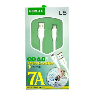 Кабель Type-C Gerlax L8T 7А/OD6.0 силиконовый белый 1м  - фото