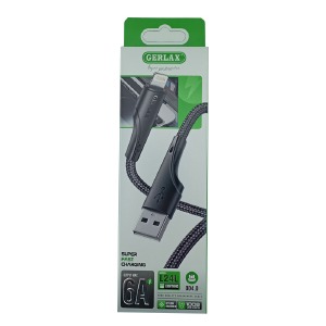 Кабель iPhone Lightning Gerlax L24L 6А/OD4.0 тканевой черный 1м - фото