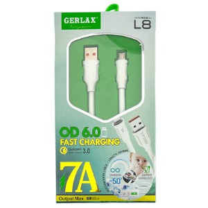 Кабель microUSB Gerlax L8 7А/OD6.0/QC3.0 силиконовый белый 1м* - фото