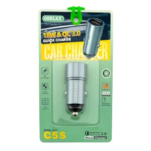 АЗУ USB блочек Gerlax C5S 3A/1USB/18W/QC3.0 блистер серый металл - фото