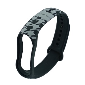 Ремешок для фитнесс браслета Mi Band 5/6 принт 4 (гусиная лапка черная) - фото