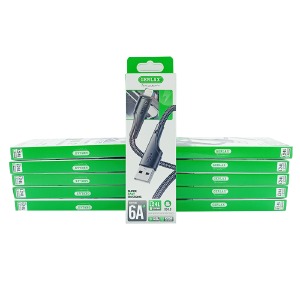 `SET кабелей iPhone Lightning Gerlax L24L  6А/OD4.0 тканевой черный 1м (10ШТ!!!+1ШТ ПОДАРОК) - фото