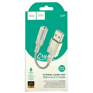 Переходник USB(папа) - 3,5 AUX(мама) Hoco LS37 серый 0,15м - фото
