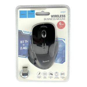 Компьютерная мышка беспроводная Hoco GM24 6 кнопок/BT3.0+5.2/USB 2.4GHz/800-1600DPI блистер черная - фото