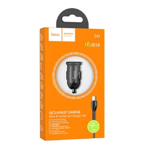 АЗУ Type-C Hoco Z43 3А/1USB/18W/QC3.0 черное 1м - фото