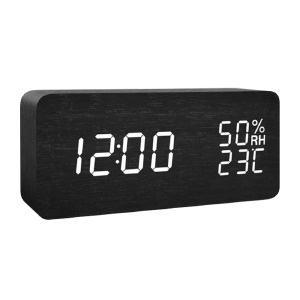 Часы настольные с будильником VST-862s-6 в виде черного дерев.бруска с белой подсветкой - фото
