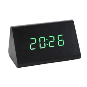 Часы настольные с будильником VST-864-4 в виде черного дерев.бруска с зеленой подсветкой - фото