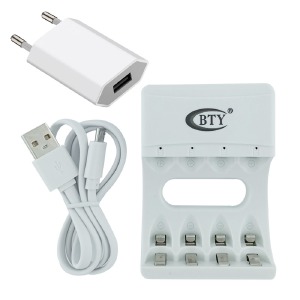 Зарядное для аккумуляторов BTY(EU) LXB351 (4 R3/R6/MicroUSB Input)+ MicroUsb cable и блочек - фото